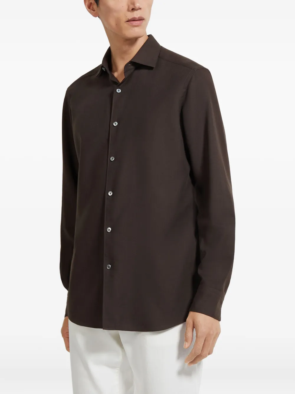 Zegna Cashco button-down overhemd met lange mouwen Bruin