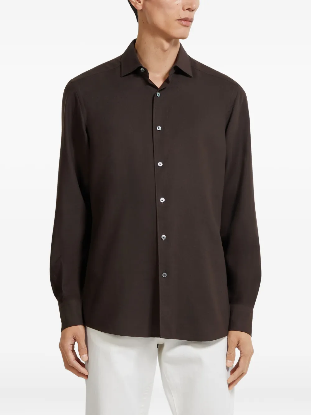 Zegna Cashco button-down overhemd met lange mouwen - Bruin