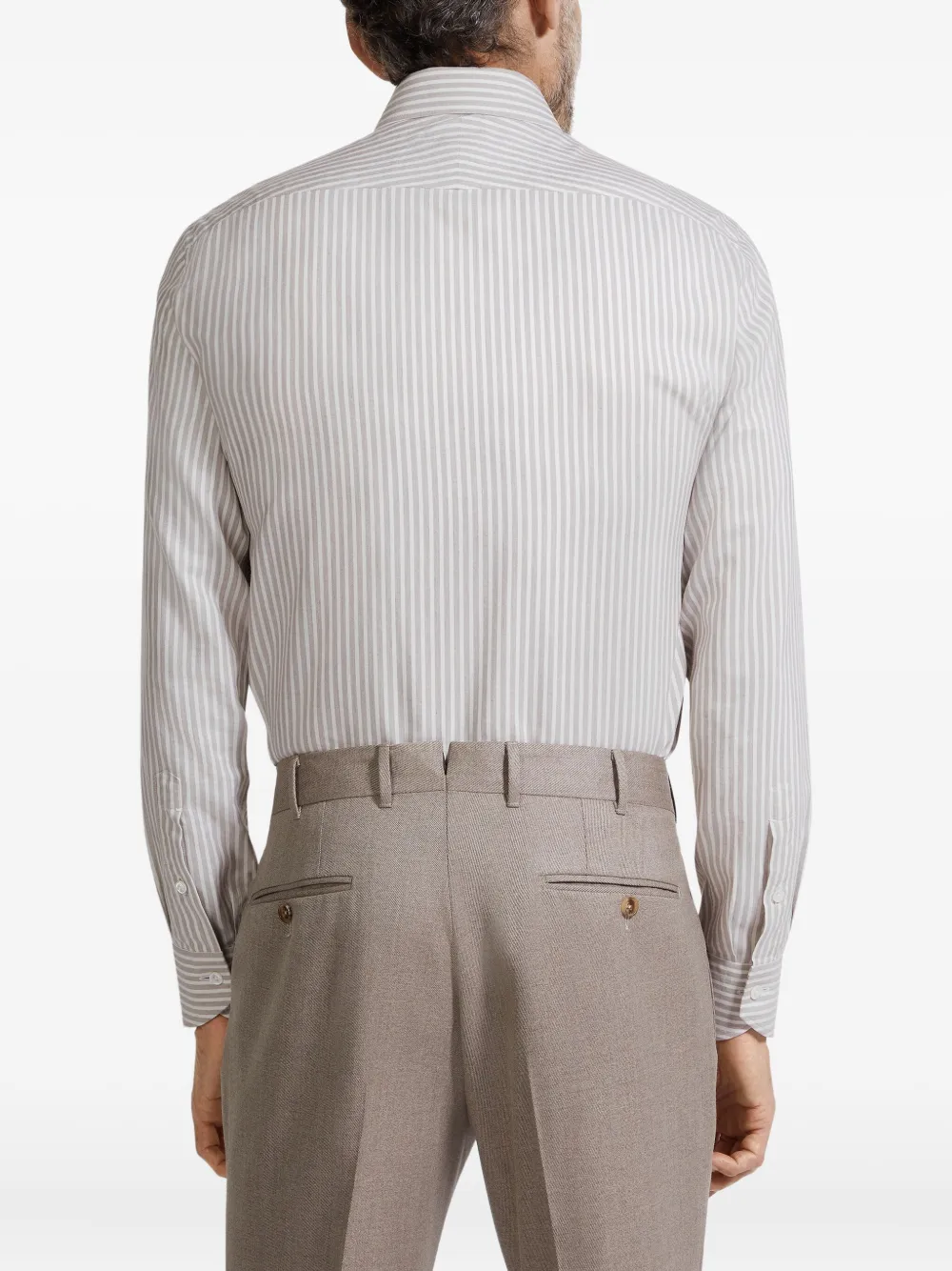 Zegna Brown And White Striped Silk And Cotton Blend Shirt In Gray