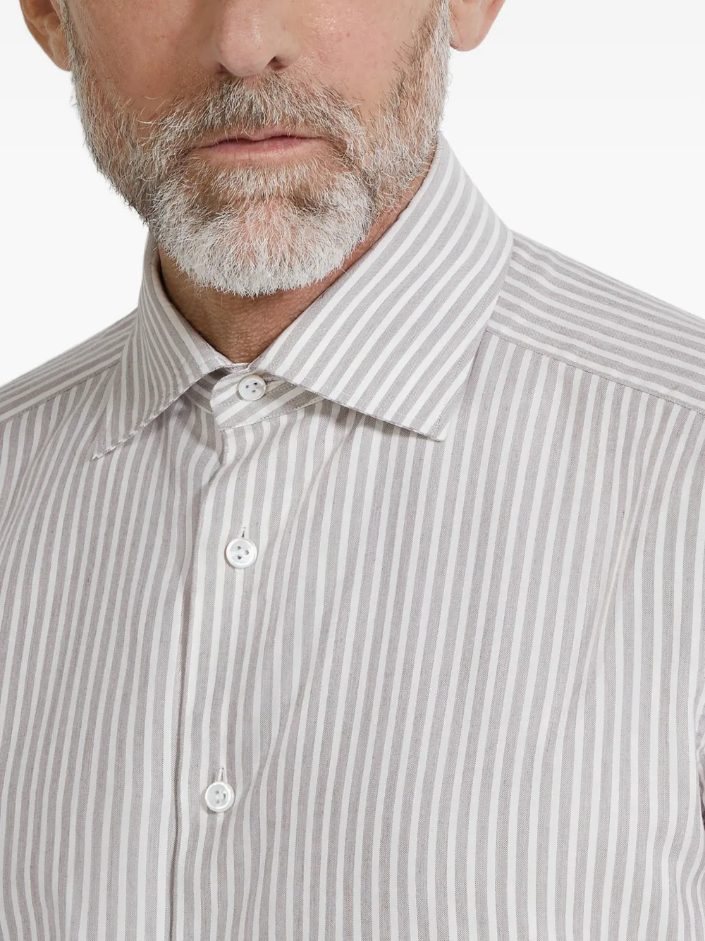 Zegna Brown And White Striped Silk And Cotton Blend Shirt In Gray