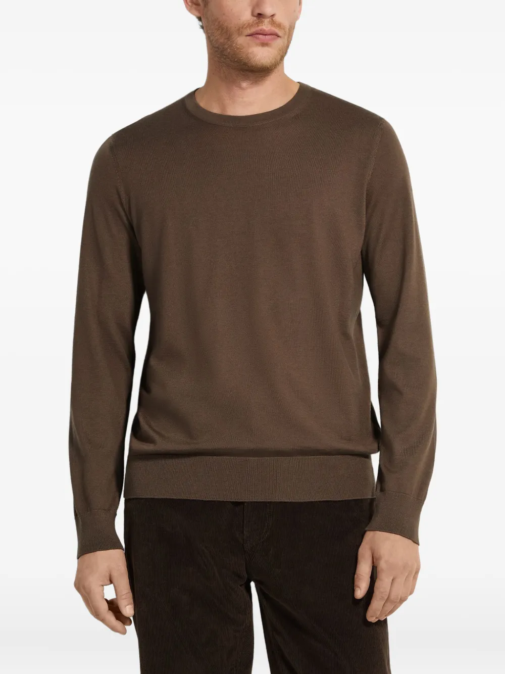 Zegna Gemêleerde trui met ronde hals - Bruin