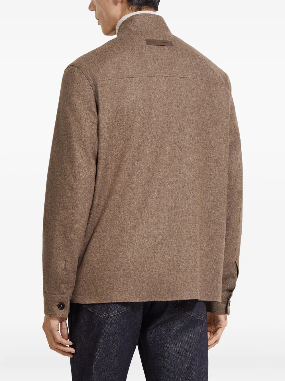 Zegna Oasi Cashmere Mock-neck Jacket In Brown