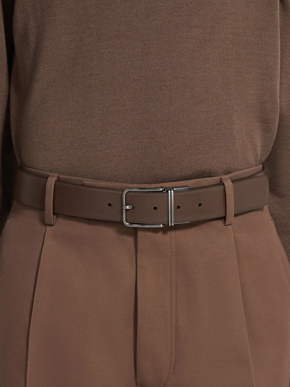 Zegna Dark Brown And Black Reversible Leather Belt In Brown
