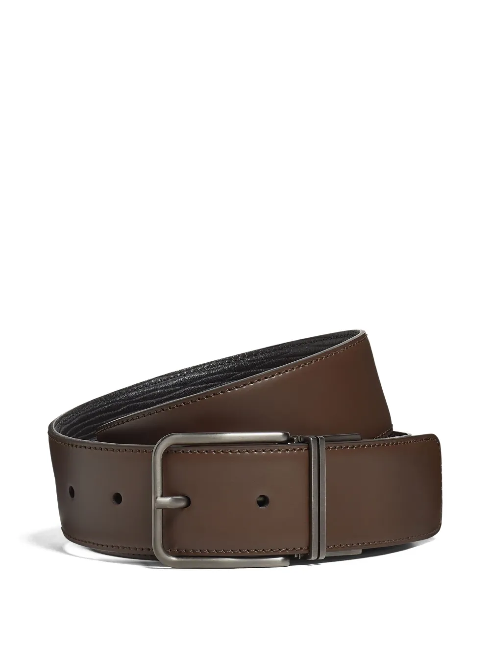 Zegna Dark Brown And Black Reversible Leather Belt In Brown