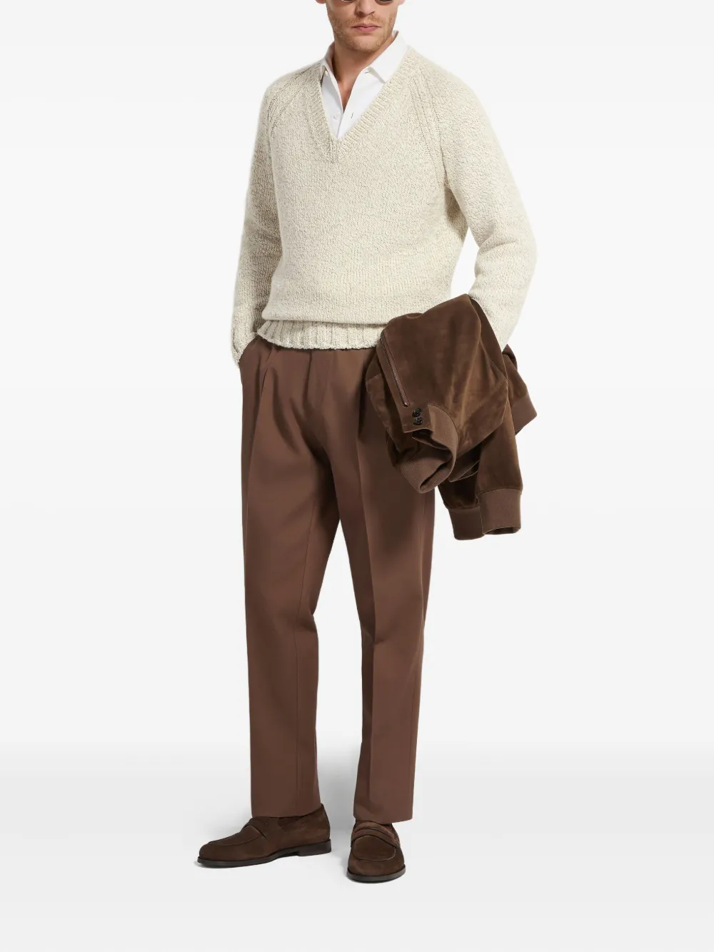 Zegna Trui met raglan mouwen en V-hals - Beige