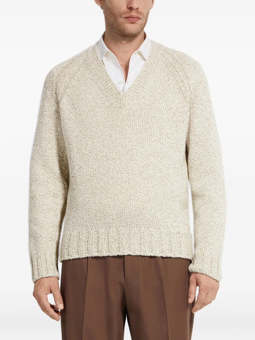 Zegna Trui met raglan mouwen en V-hals Beige