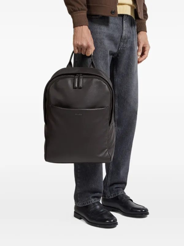 Zegna Leather top-handle Backpack | Brown | FARFETCH