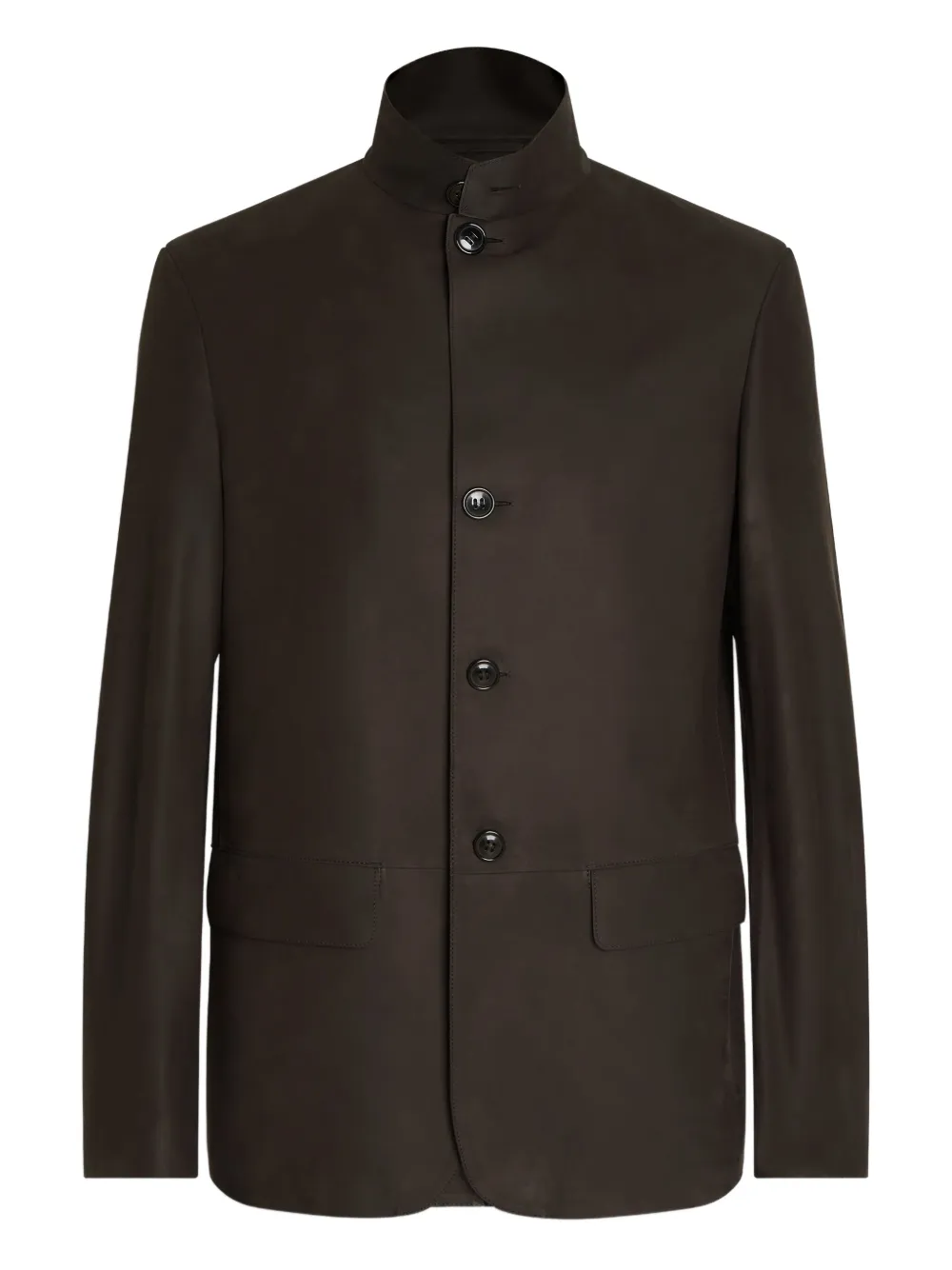 Zegna Il Conte Calf-leather Jacket In Brown