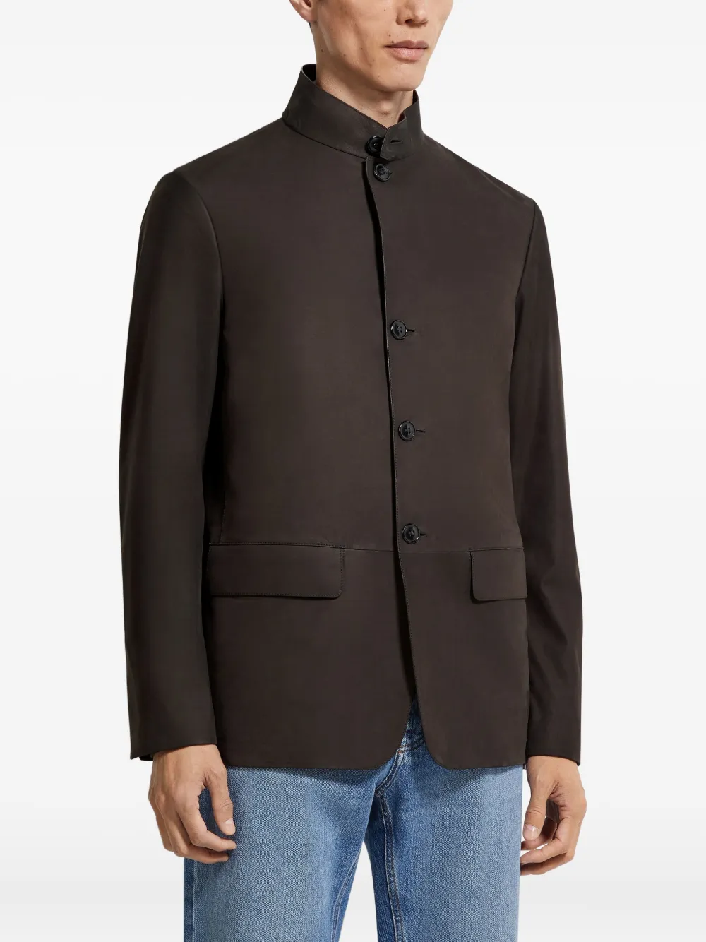 Zegna Il Conte Calf-leather Jacket In Brown