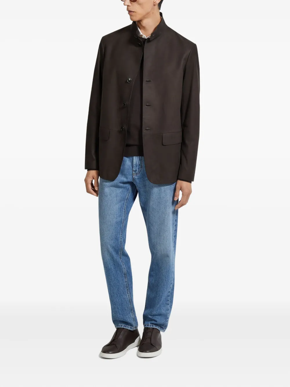 Zegna Il Conte Calf-leather Jacket In Brown