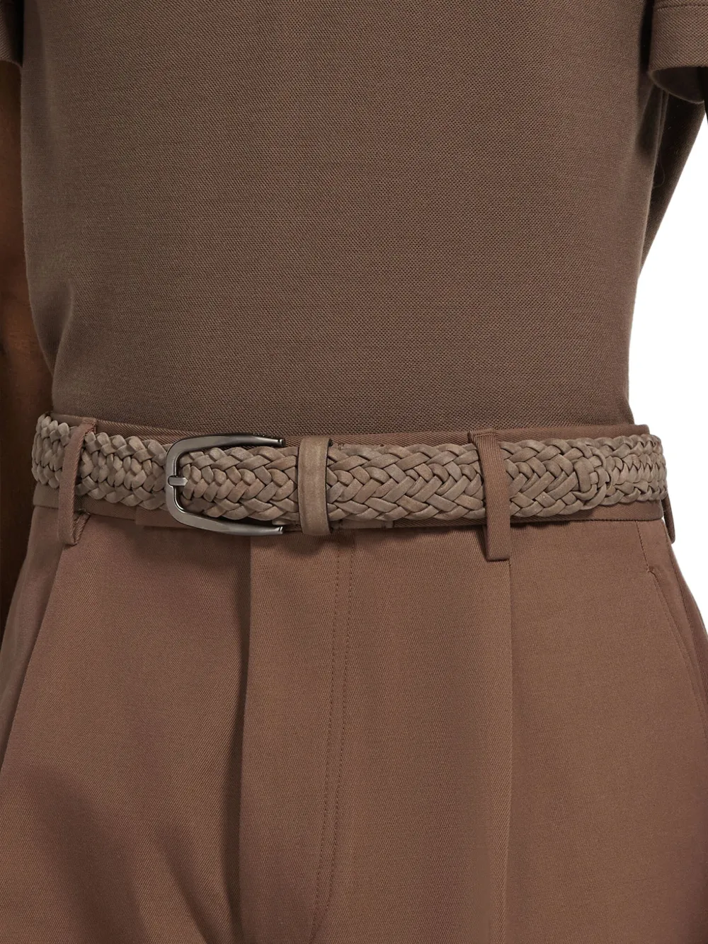 Zegna Braided Leather Belt In Brown