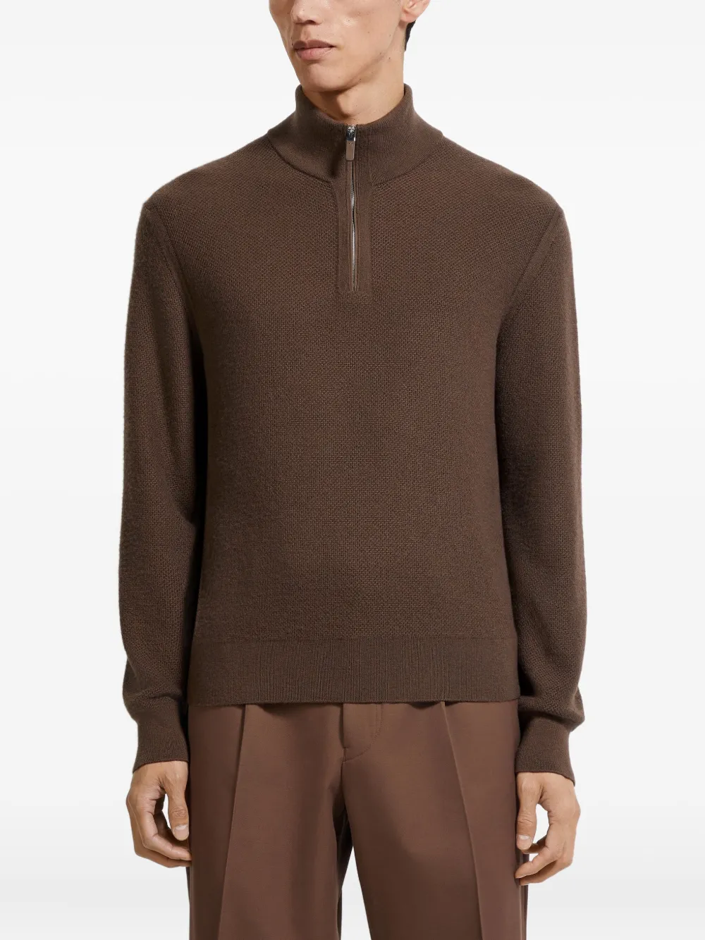 Zegna Oasi Cashmere Jacquard Quarter Zip Sweater In Brown