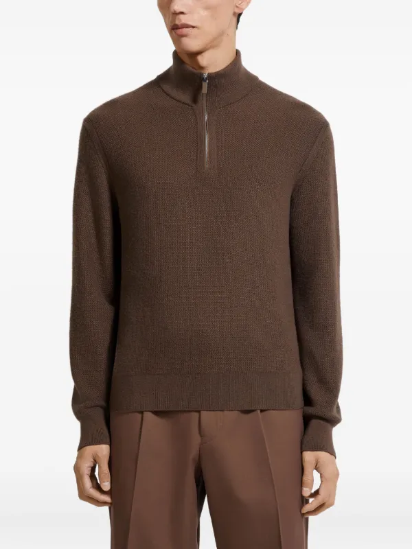 【美品】Ermenegildo Zegna ニット ハーフジップ ウール Zegna ハーフジップ カシミアセーター | ブラウン | FARFETCH JP