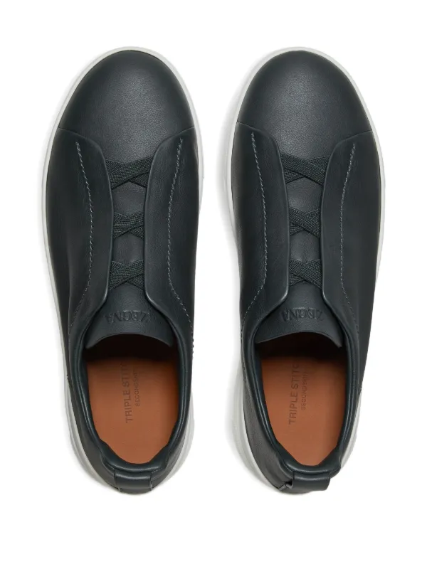 値下げ！（新品未使用）Z ZEGNA ダークブルースニーカー 箱付き定価10万円 Zegna Secondskin Triple Stitch™ スニーカー | ブルー | FARFETCH JP