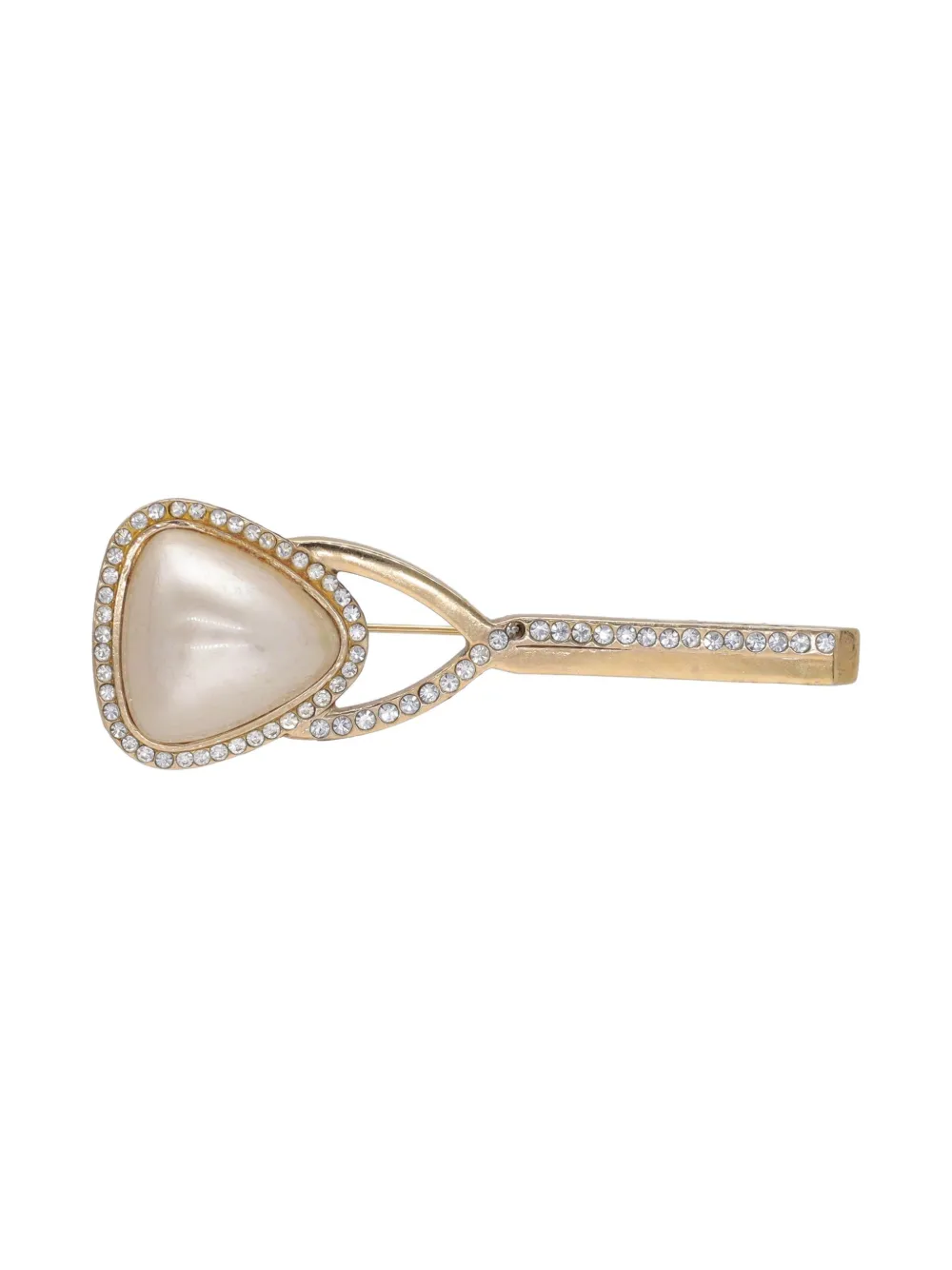 Pre-owned Dior Triangular Faux-pearl Rhinestone Brooch