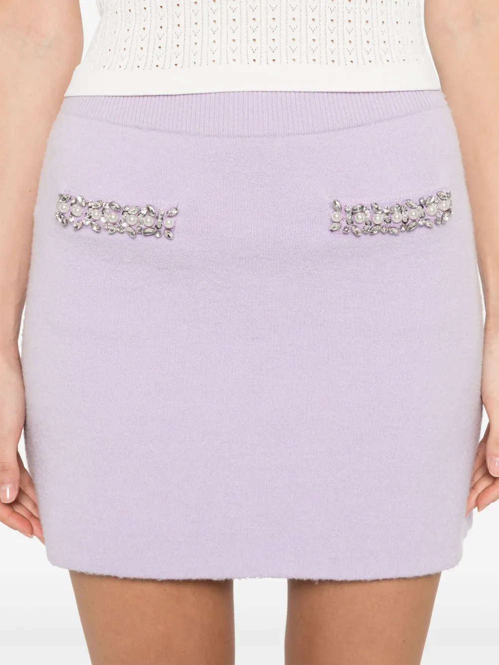 Self-Portrait crystal-trim mini skirt Paars