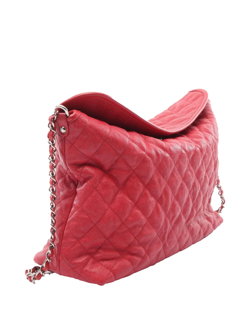 Pre-owned Chanel 2011 Quilted Caviar French Riviera Hobo Satchel In Red