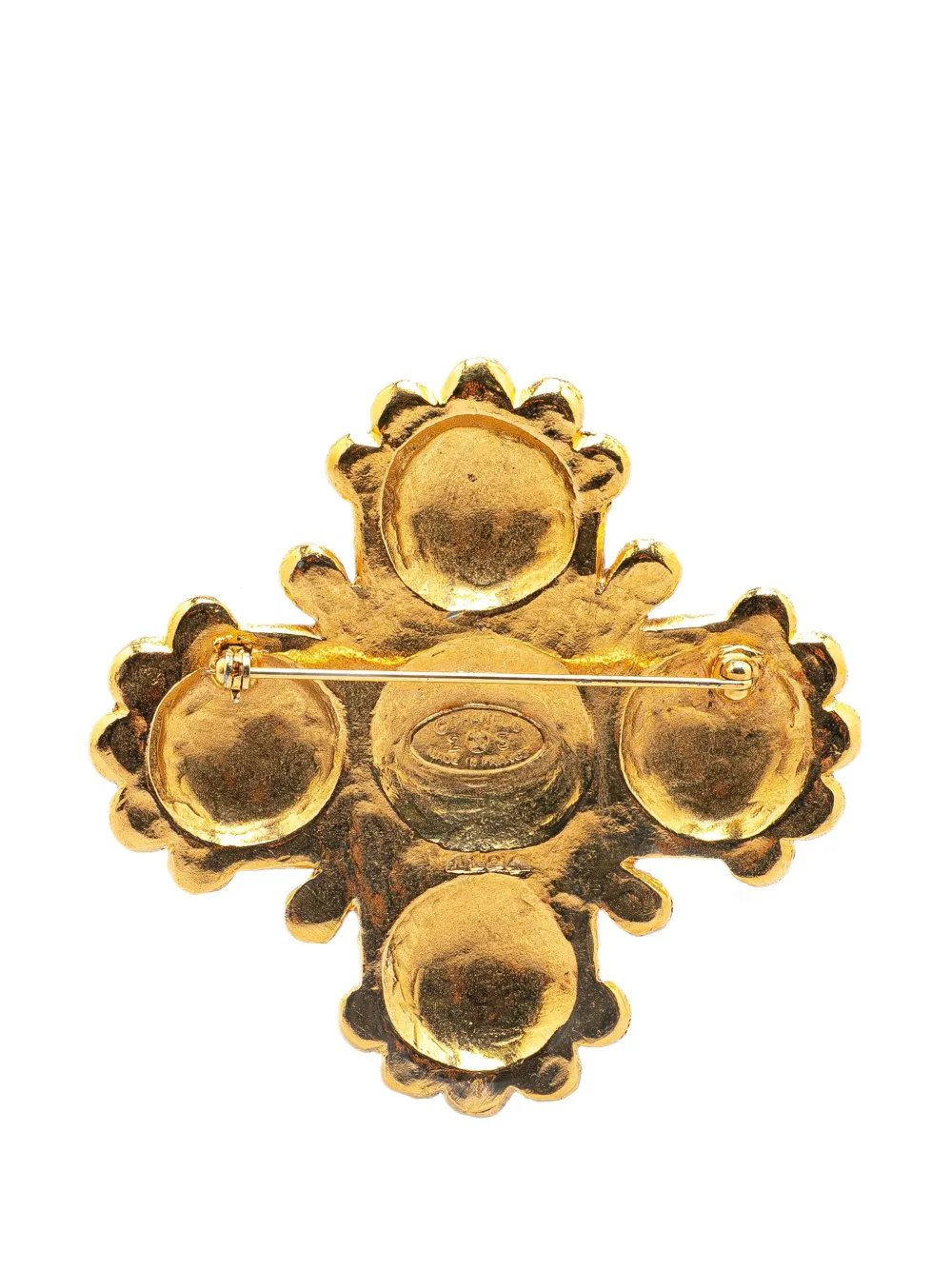 CHANEL Pre-Owned 1980-1990 Gold Plated Lion Logo Cross Brooch costume brooch | Image 2