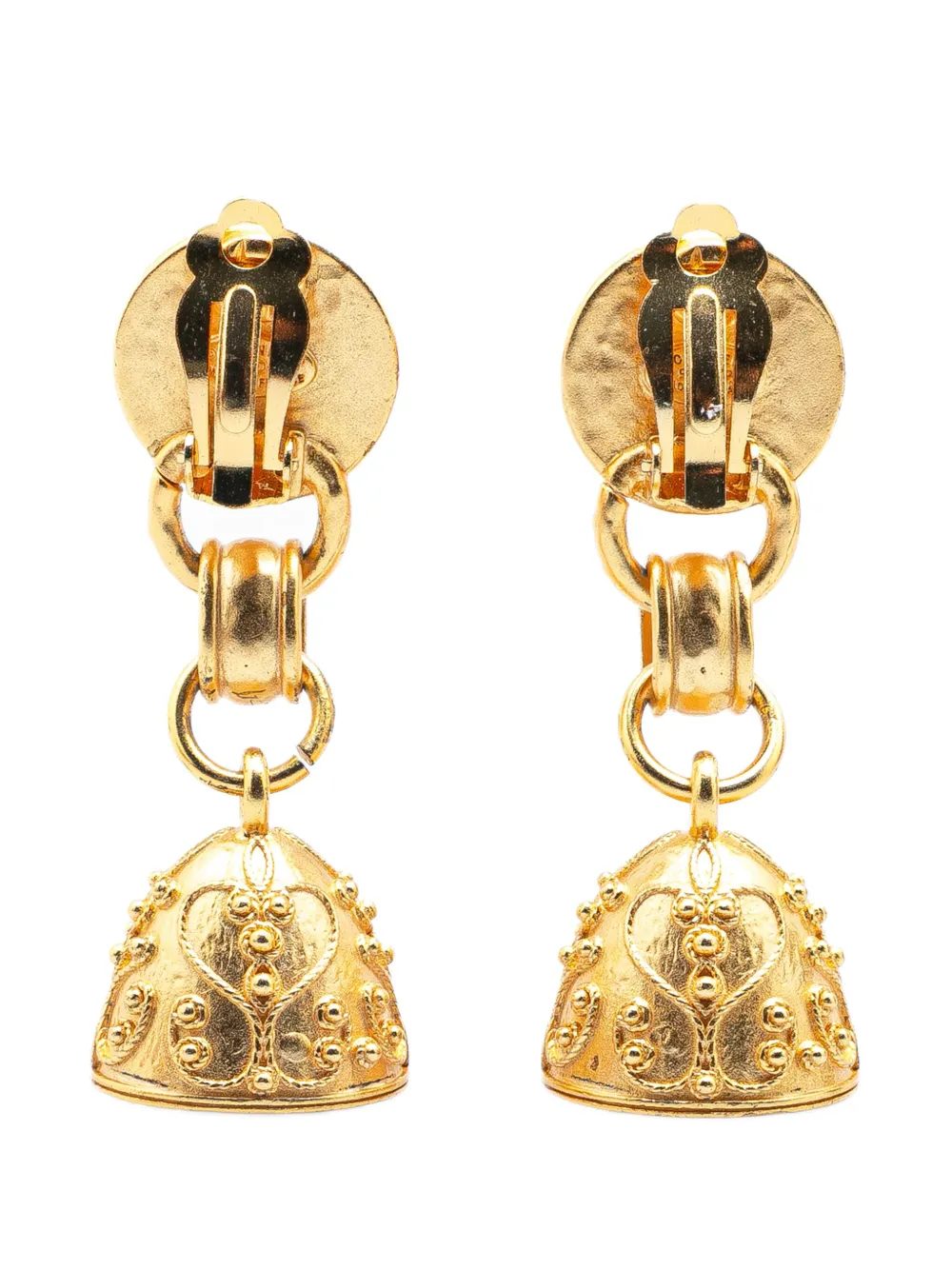 CHANEL Pre-Owned 1994 Gold Plated Gripoix Bell Swing Clip-On Earrings costume earrings | Image 2