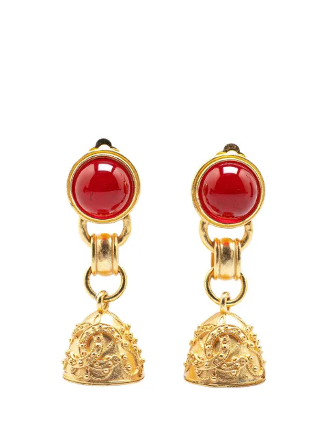 CHANEL Pre-Owned 1994 Gold Plated Gripoix Bell Swing Clip-On Earrings costume earrings