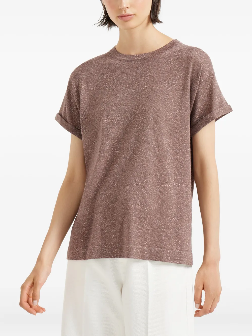 Brunello Cucinelli metallic-knit T-shirt Bruin