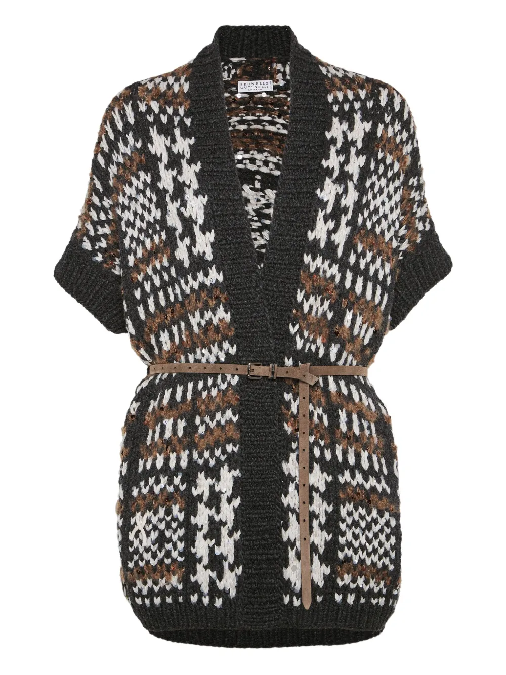 Brunello Cucinelli Vest met pied-de-poule print en korte mouwen Zwart