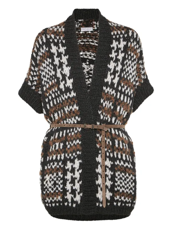 Brunello Cucinelli houndstooth-pattern short-sleeve Cardigan
