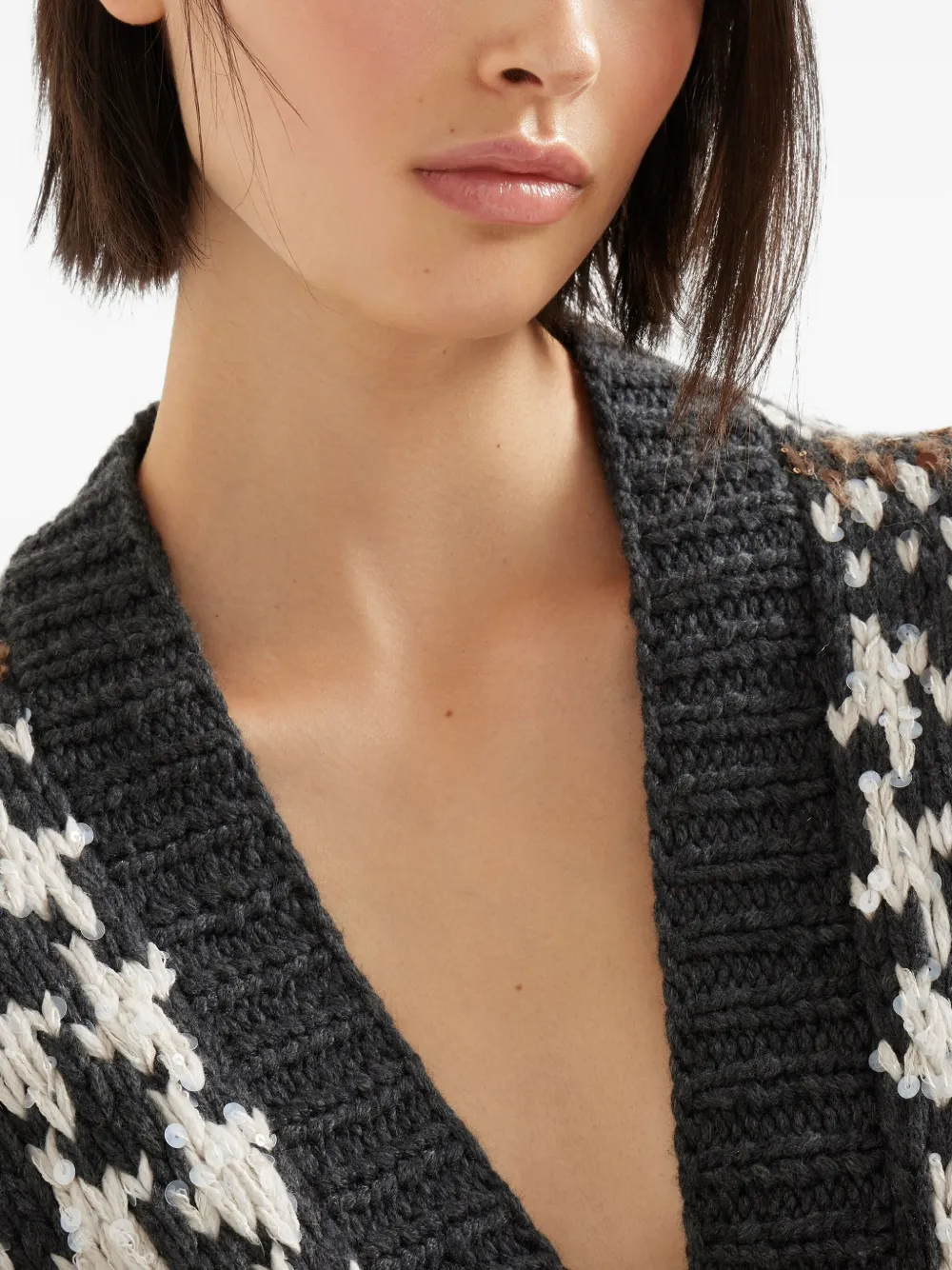 Brunello Cucinelli Vest met pied-de-poule print en korte mouwen Zwart