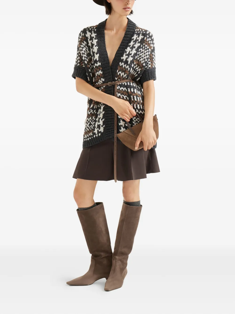 Brunello Cucinelli Vest met pied-de-poule print en korte mouwen Zwart