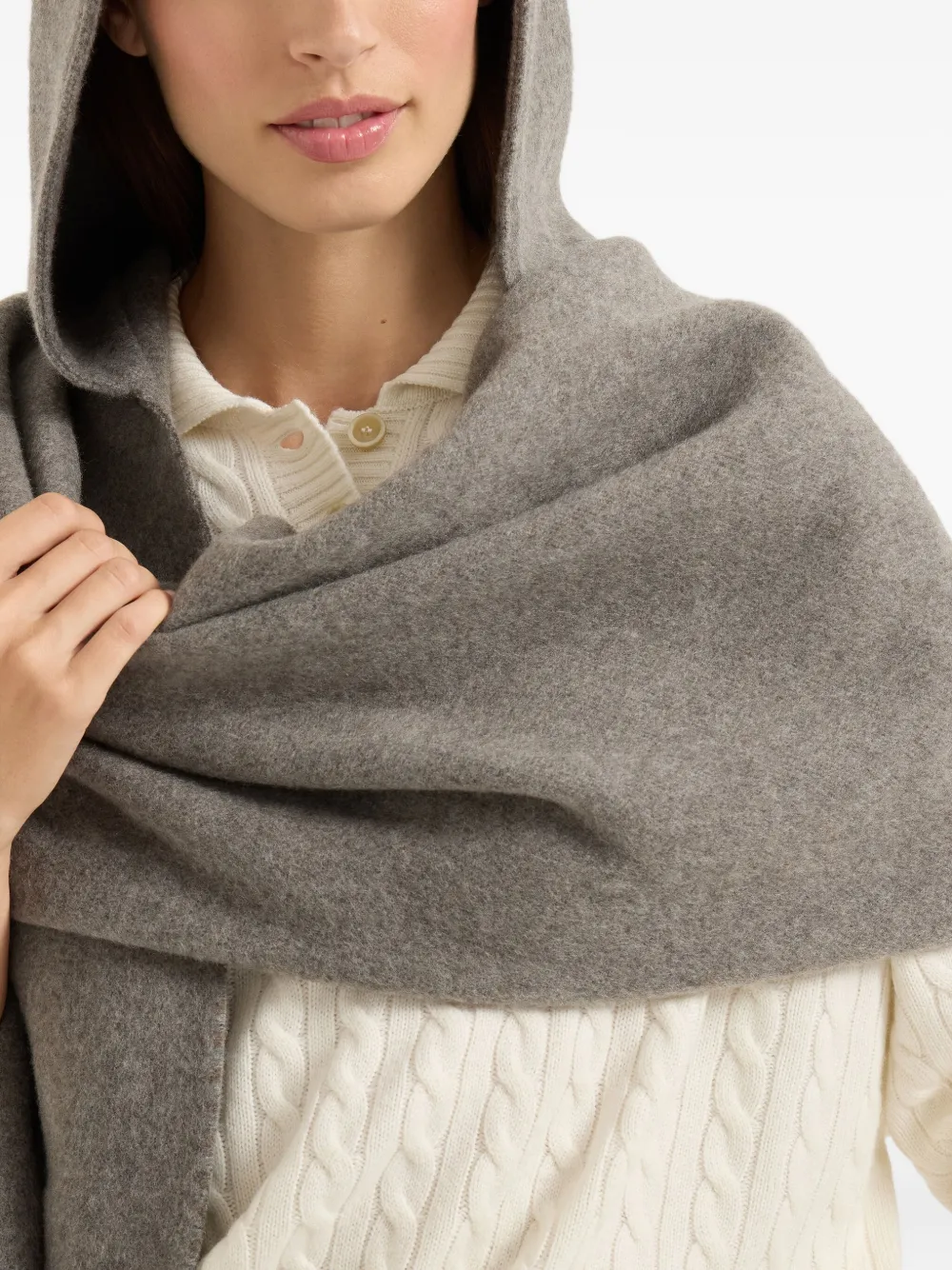 Brunello Cucinelli Hooded Fringed Poncho In Gray