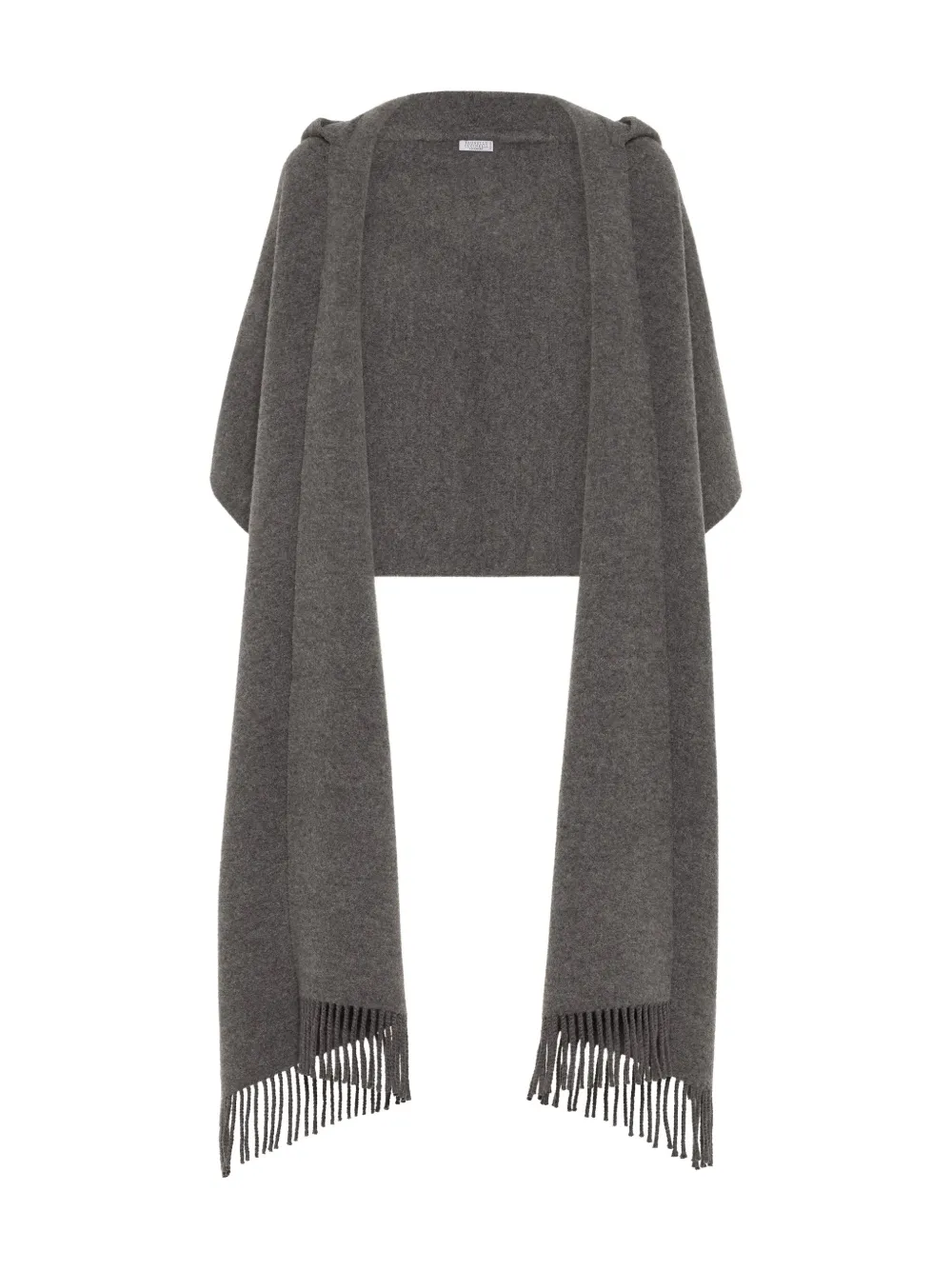Brunello Cucinelli Hooded Fringed Poncho In Gray