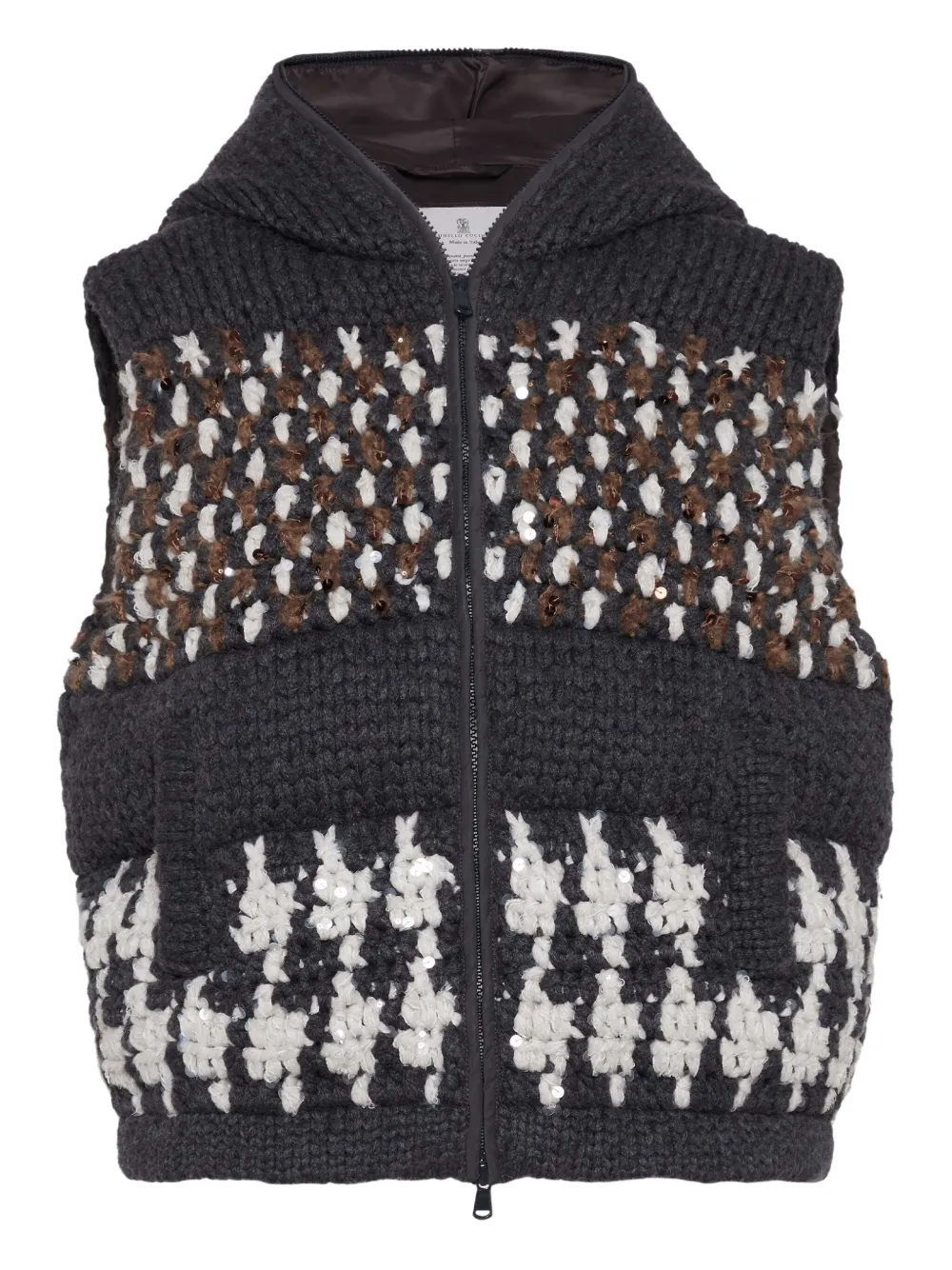 Brunello Cucinelli Sequin-embellished Hooded Vest In Gray