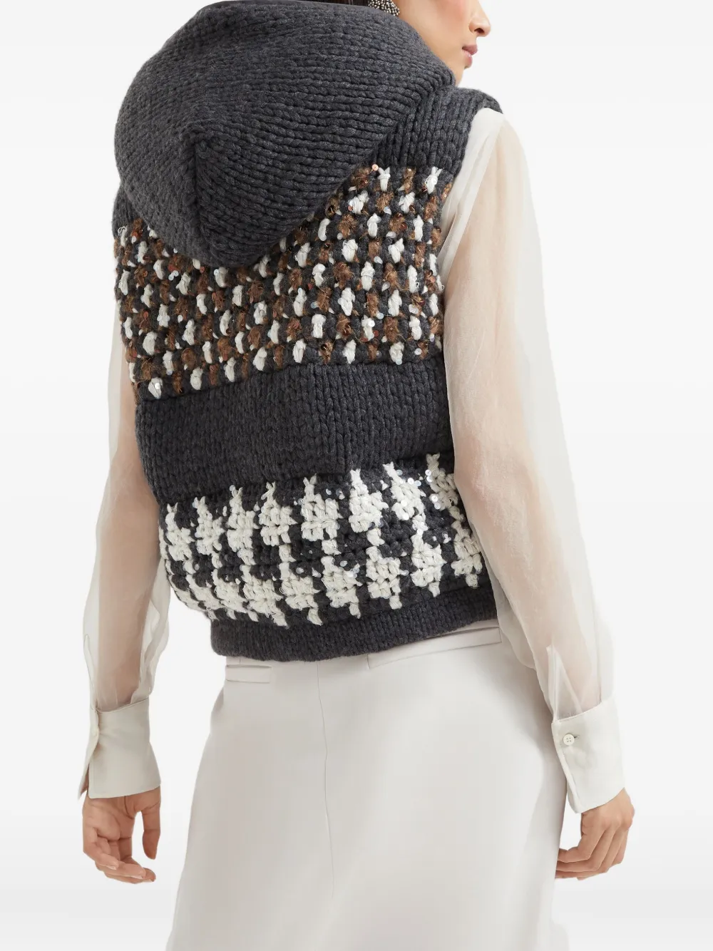 Brunello Cucinelli Sequin-embellished Hooded Vest In Gray