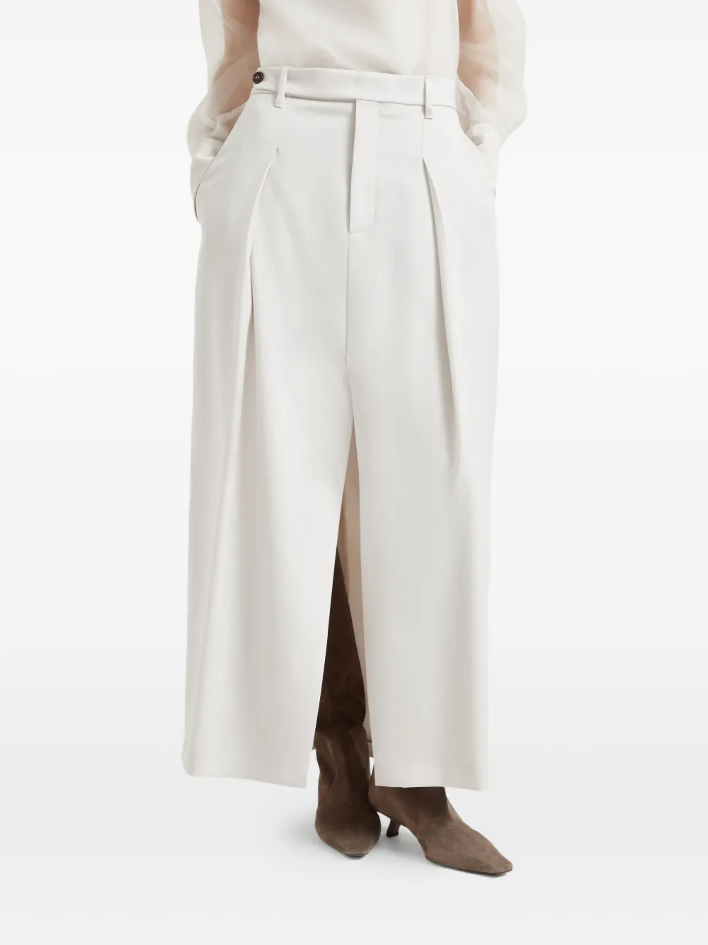 Brunello Cucinelli pleated front-split maxi skirt Wit