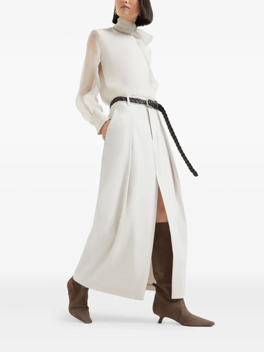 Brunello Cucinelli pleated front-split maxi skirt Wit
