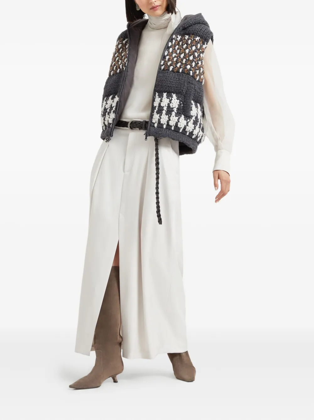 Brunello Cucinelli pleated front-split maxi skirt Wit