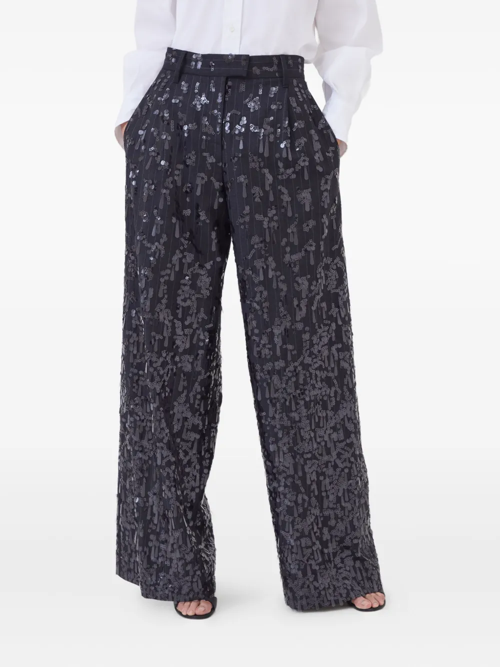 Brunello Cucinelli Loose Trousers With Swing Drops Embroidery In Gray