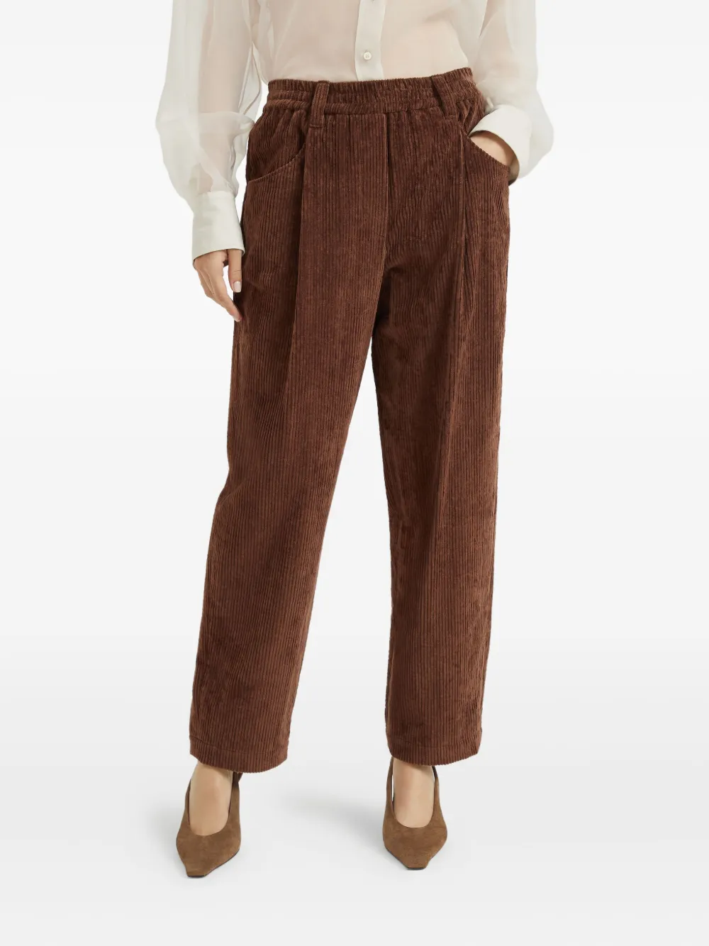 Brunello Cucinelli Ribfluwelen straight broek Bruin