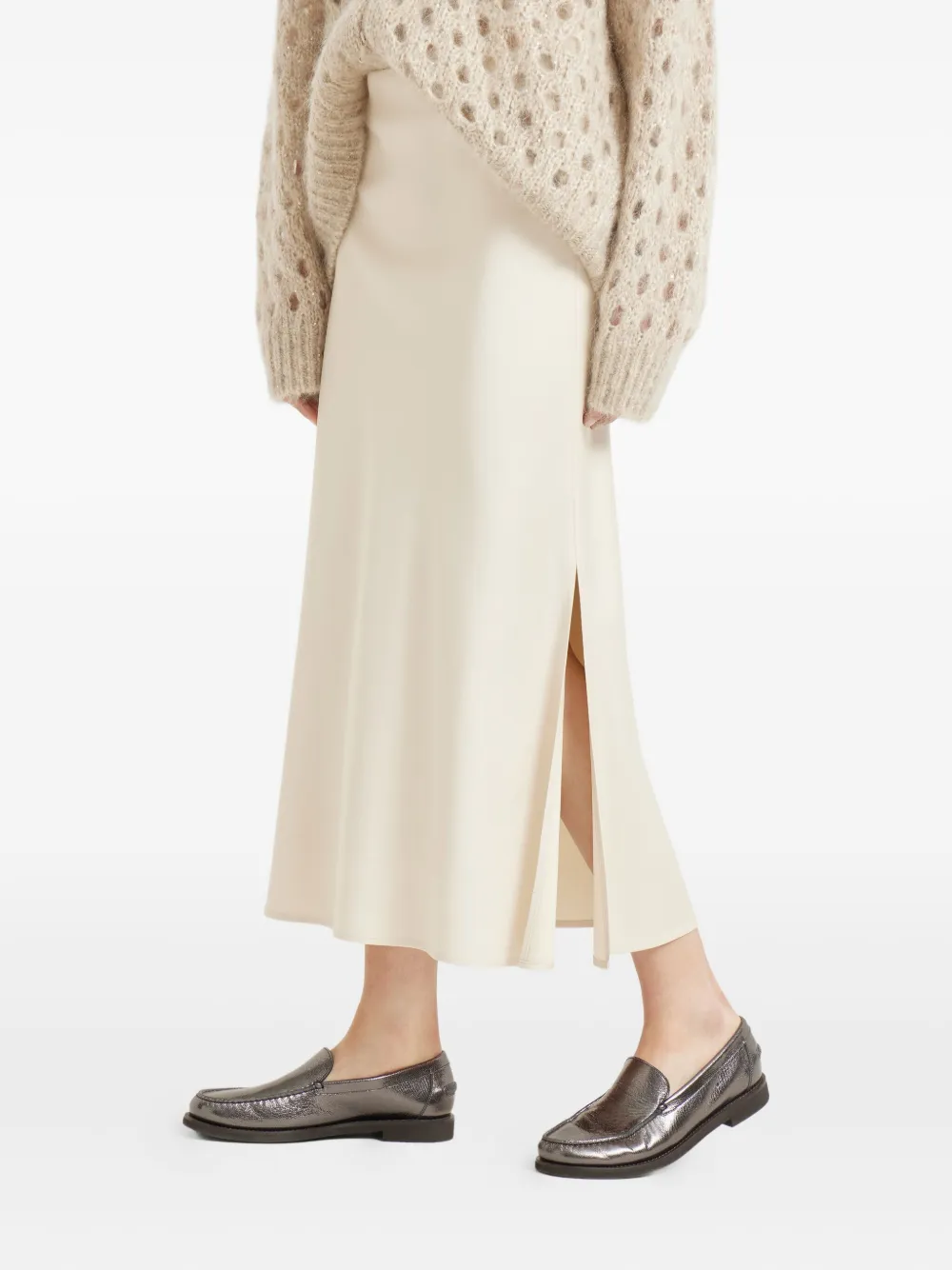 Brunello Cucinelli side-split midi skirt Beige