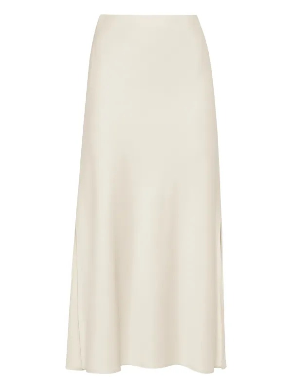Brunello Cucinelli Midi Side-split Skirt in Neutrals