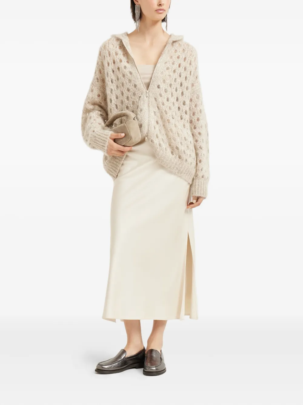 Brunello Cucinelli side-split midi skirt Beige