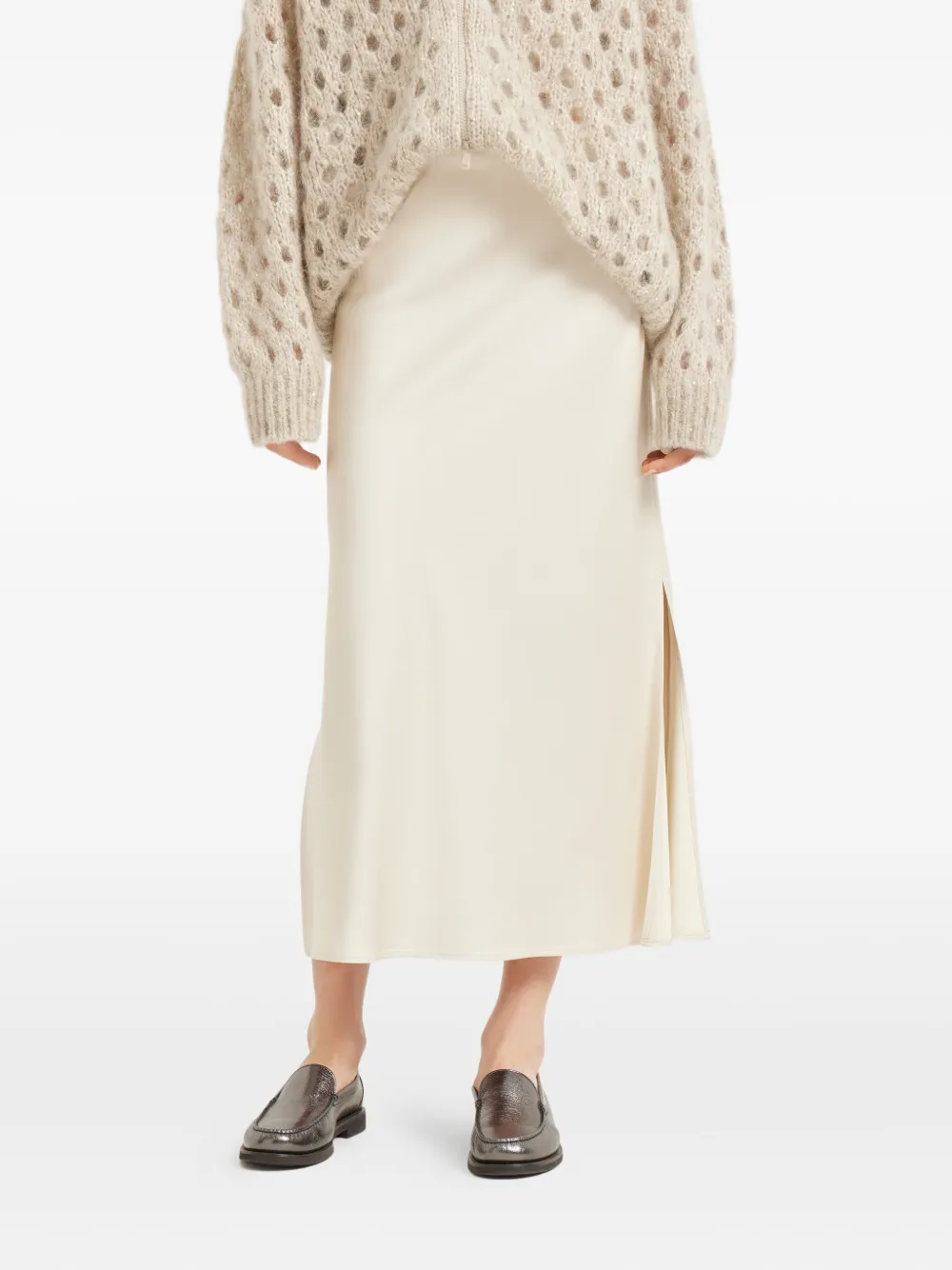 Brunello Cucinelli side-split midi skirt Beige