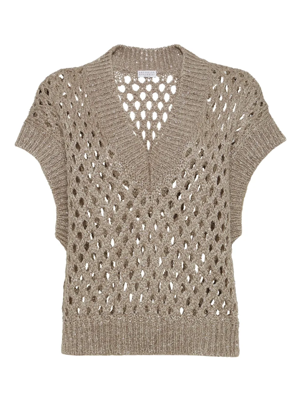 Brunello Cucinelli Open-knit Sleeveless Top In Gray