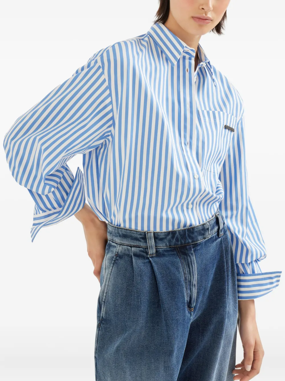 Brunello Cucinelli striped poplin shirt Blauw
