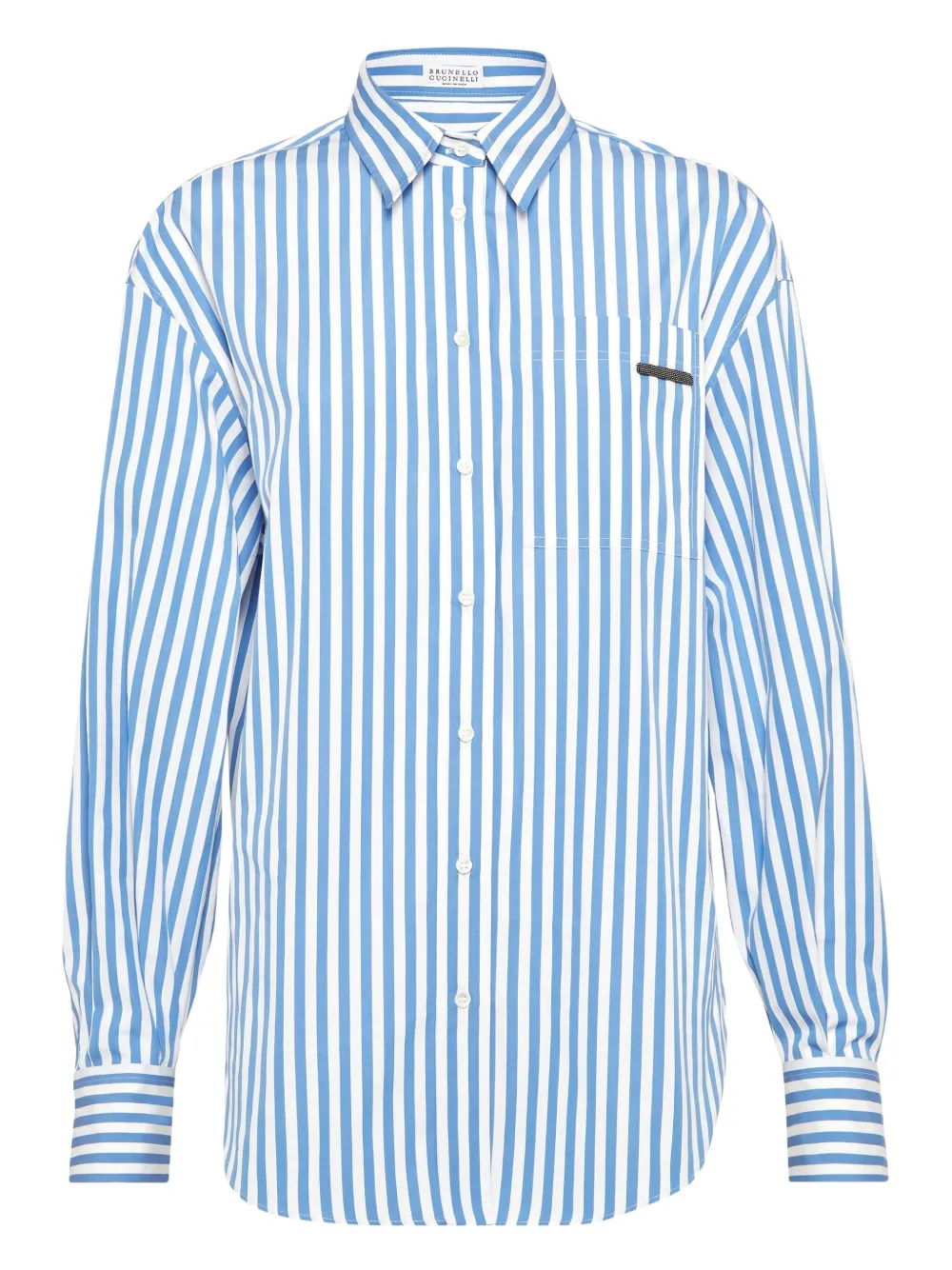 Brunello Cucinelli striped poplin shirt Blauw