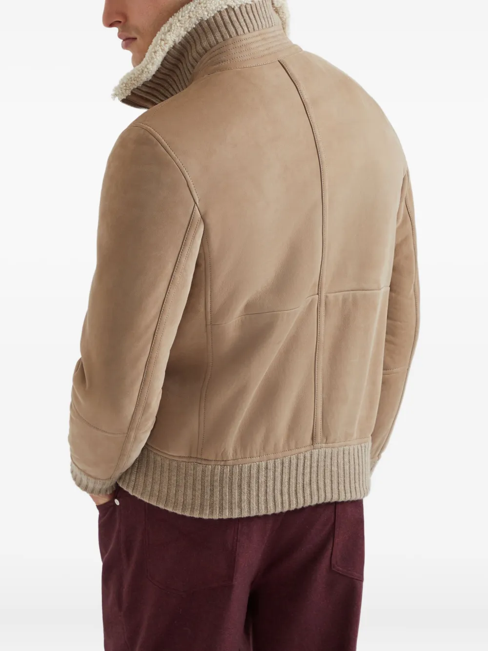 Brunello Cucinelli Suède jack met lammy kraag Bruin