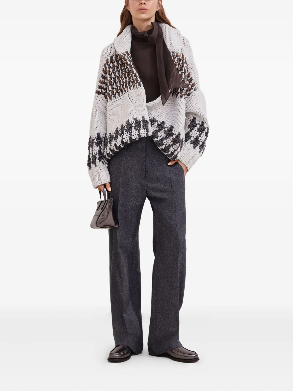 Brunello Cucinelli Opera Prince Of Wales Cardigan In Gray