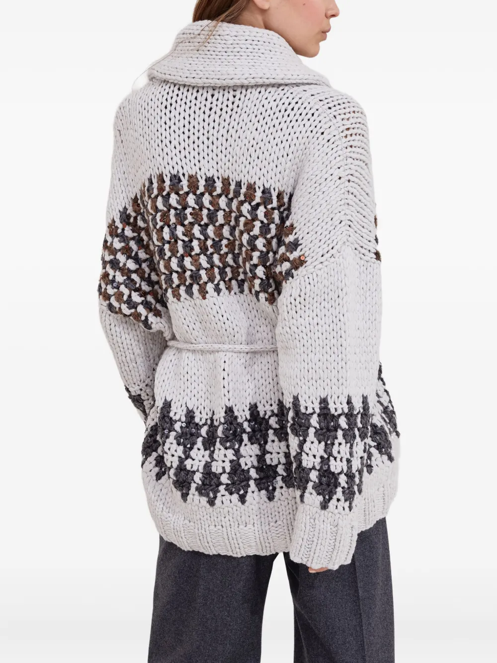 Brunello Cucinelli Opera Prince Of Wales Cardigan In Gray