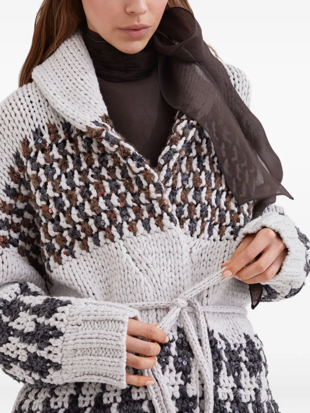 Brunello Cucinelli Opera Prince Of Wales Cardigan In Gray