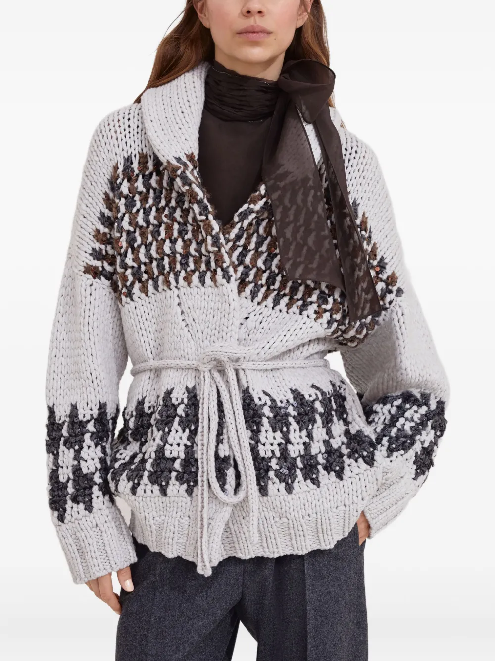Brunello Cucinelli Opera Prince Of Wales Cardigan In Gray